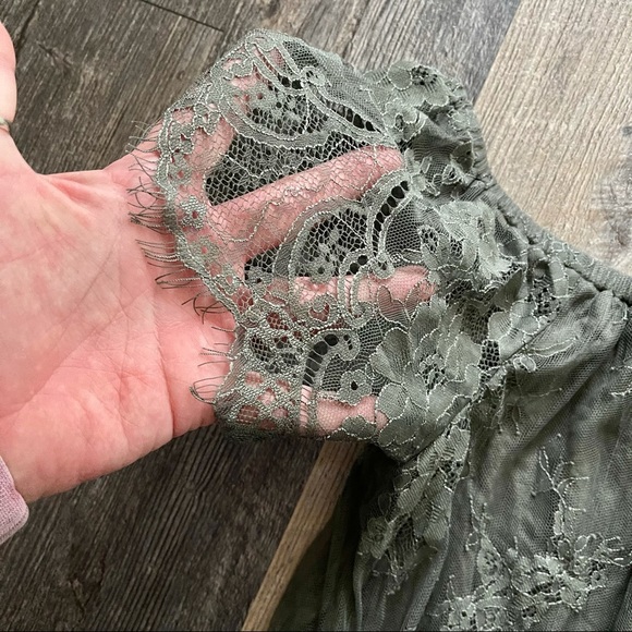 American Eagle | Olive Lace Off Shoulder Top - Picture 4 of 8